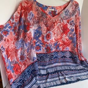 EST. 1946 tank top with sheer batwing overlay silver stud accents size 1X